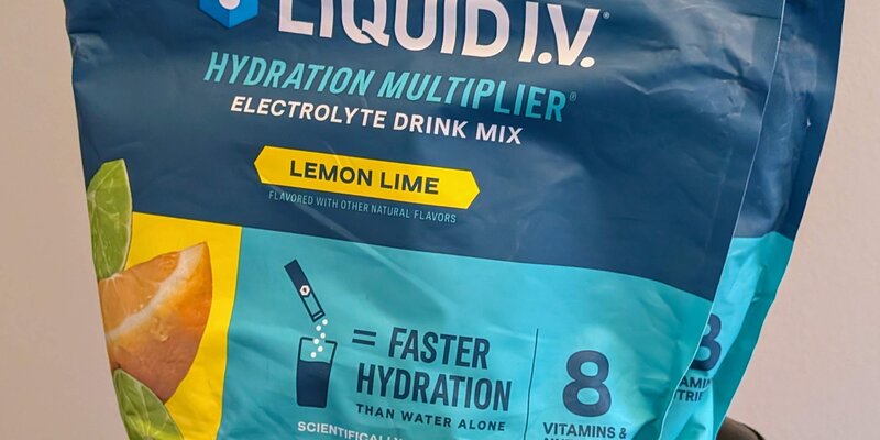 Liquid IV Lemon Lime bag and packets — the daily driver for POTS hydration