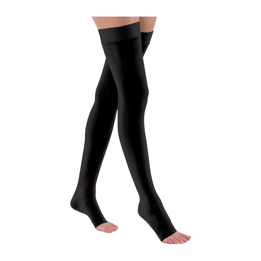 JOBST Relief Thigh High 20-30mmHg open toe compression stockings in black